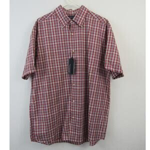 NWT Roundtree & Yorke Large Red White Blue Short Sleeve Plaid Poplin Sport Shirt